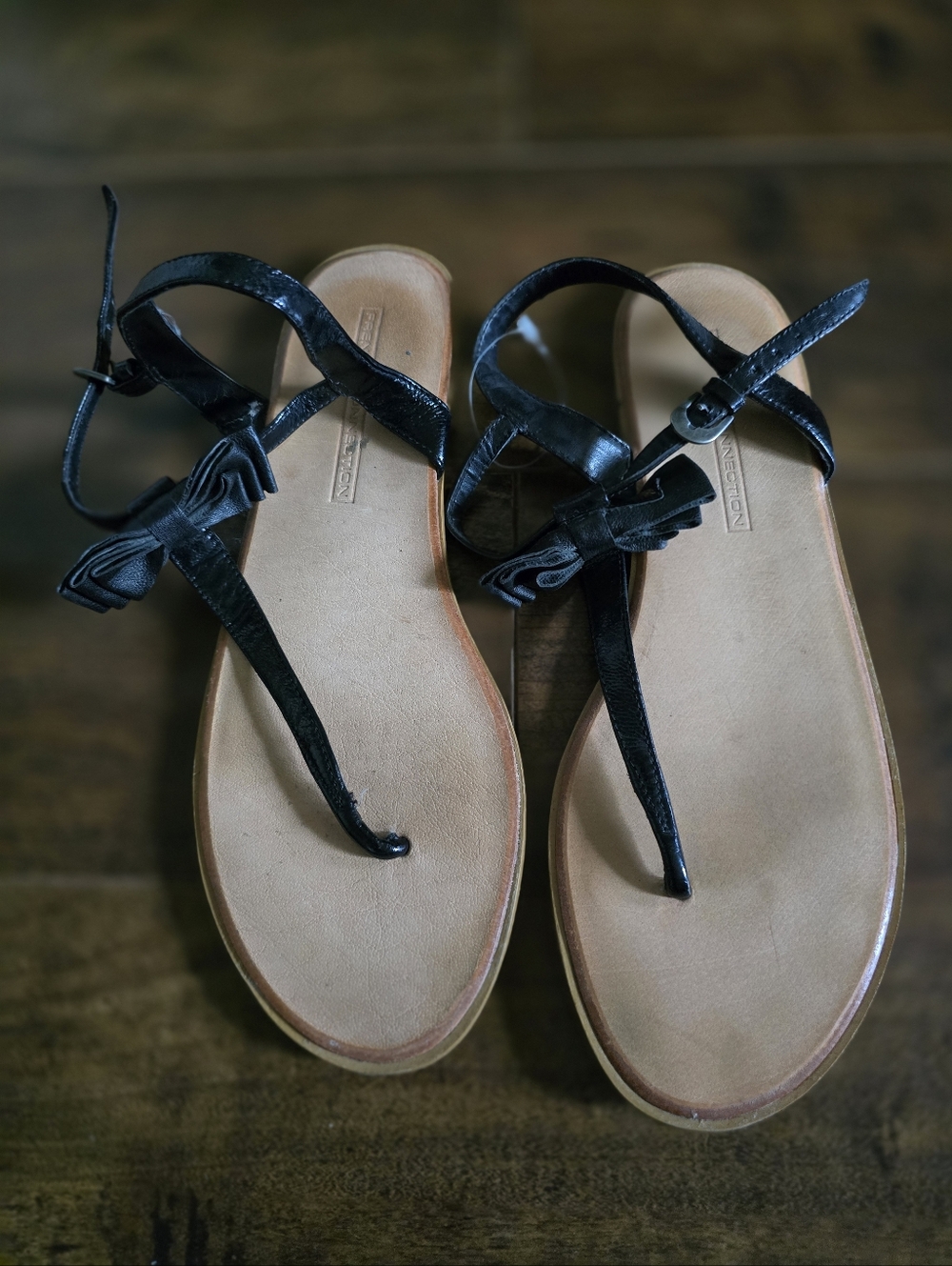 BOGO French Connection Leather T-Strap Bow Sandals